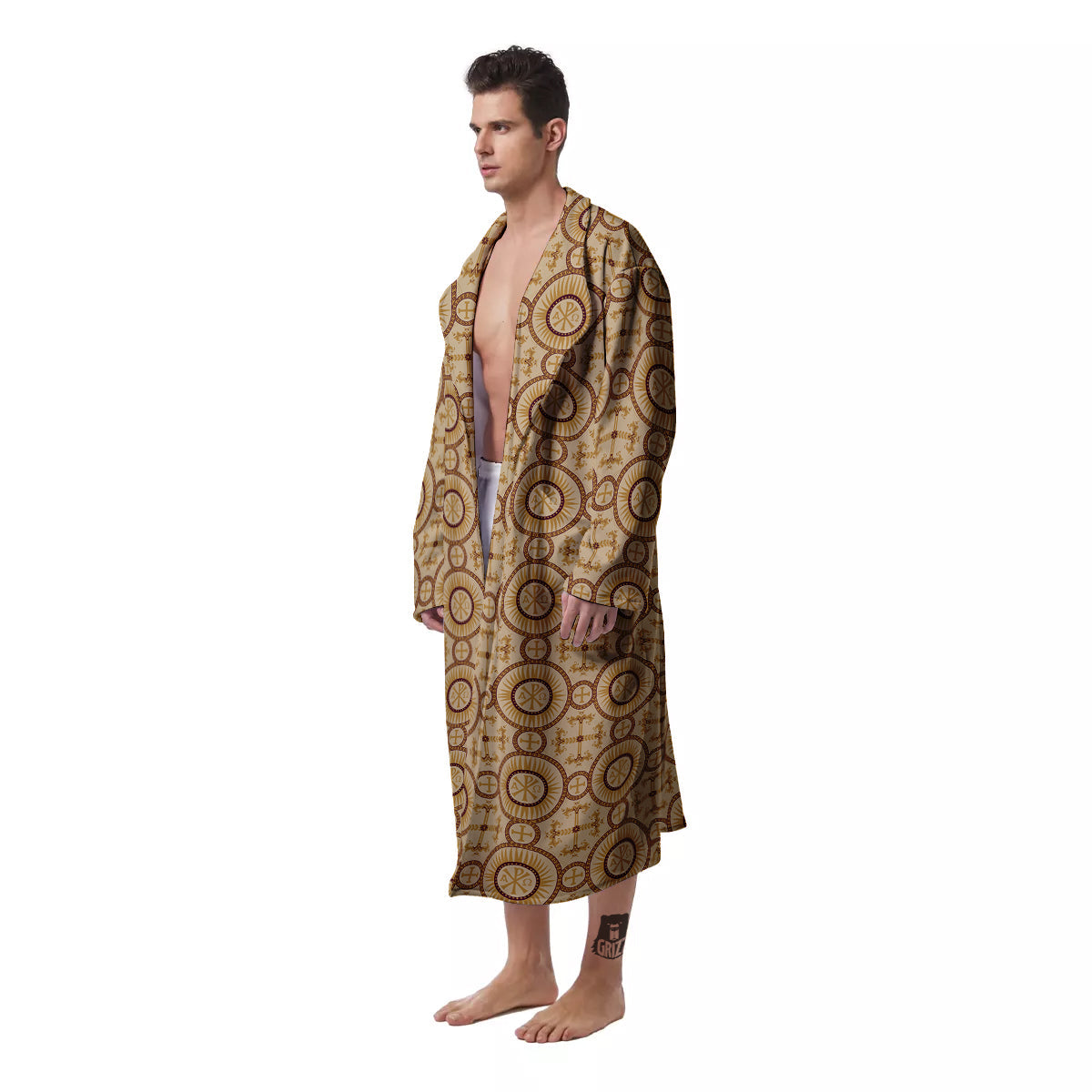 Orthodox Black And Beige Print Pattern Men's Robe-grizzshop