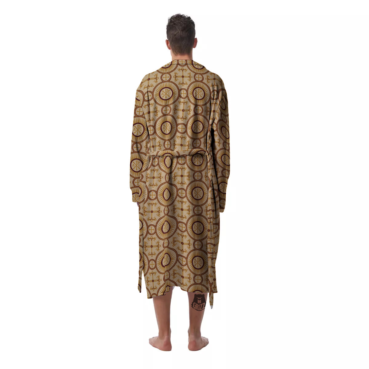 Orthodox Black And Beige Print Pattern Men's Robe-grizzshop