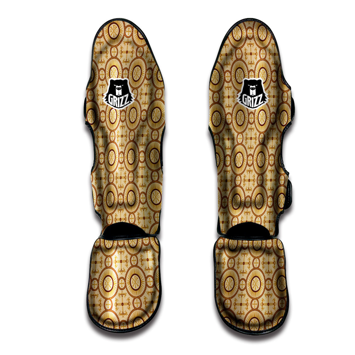 Orthodox Black And Beige Print Pattern Muay Thai Shin Guards-grizzshop
