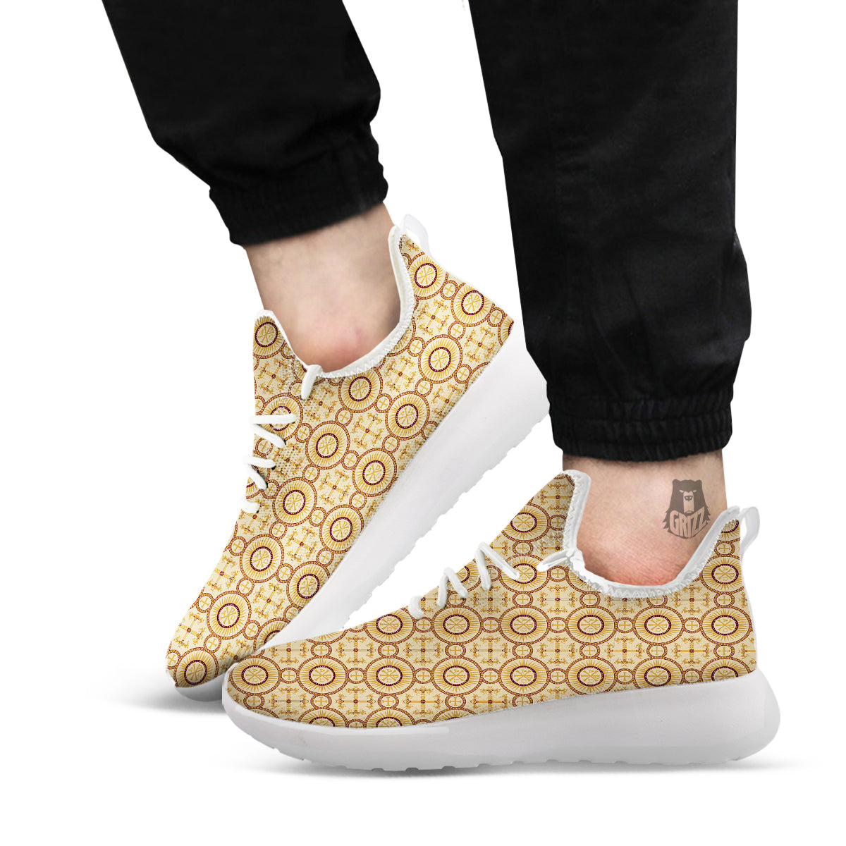 Orthodox Black And Beige Print Pattern White Athletic Shoes-grizzshop