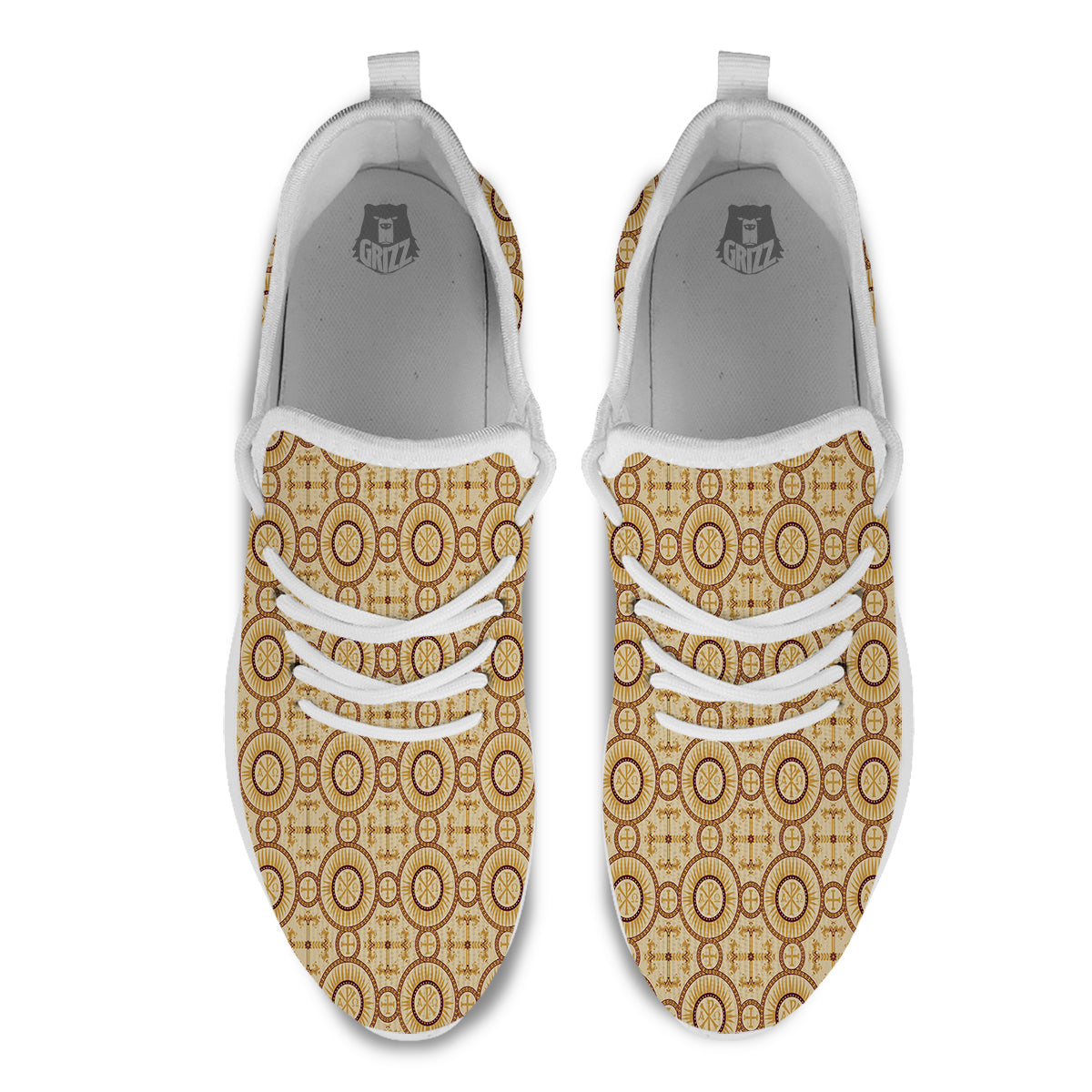 Orthodox Black And Beige Print Pattern White Athletic Shoes-grizzshop
