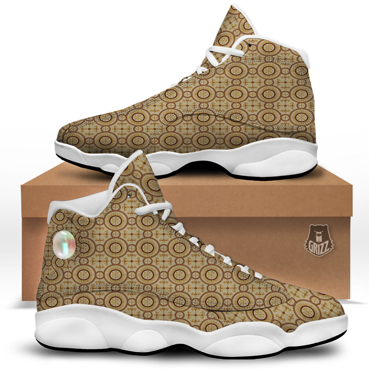 Orthodox Black And Beige Print Pattern White Basketball Shoes-grizzshop