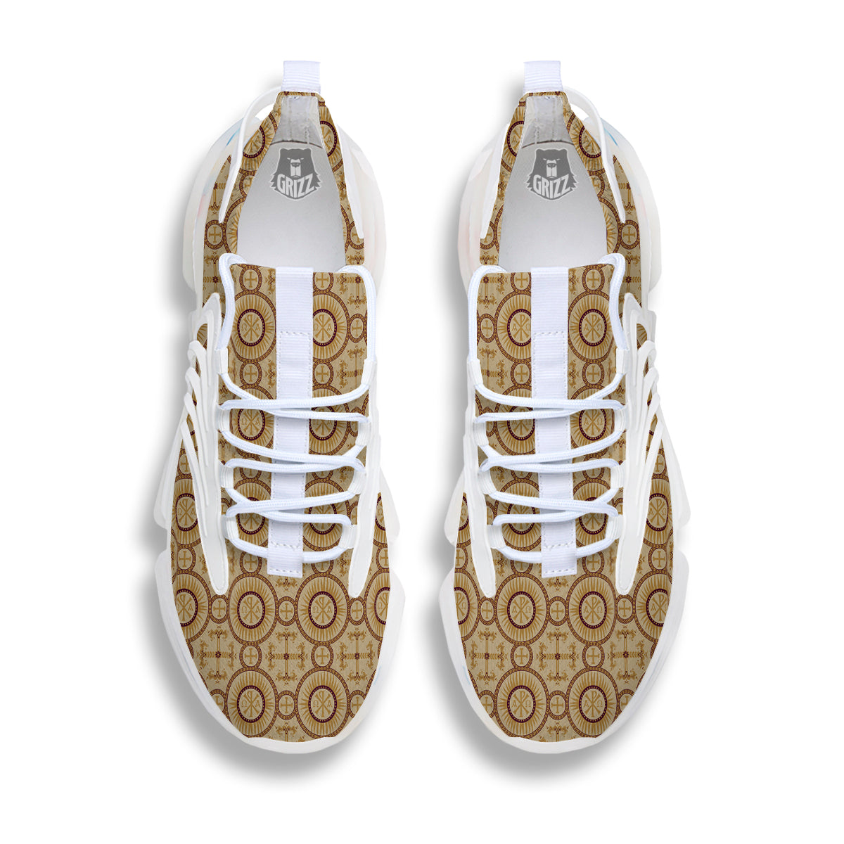 Orthodox Black And Beige Print Pattern White Gym Shoes-grizzshop