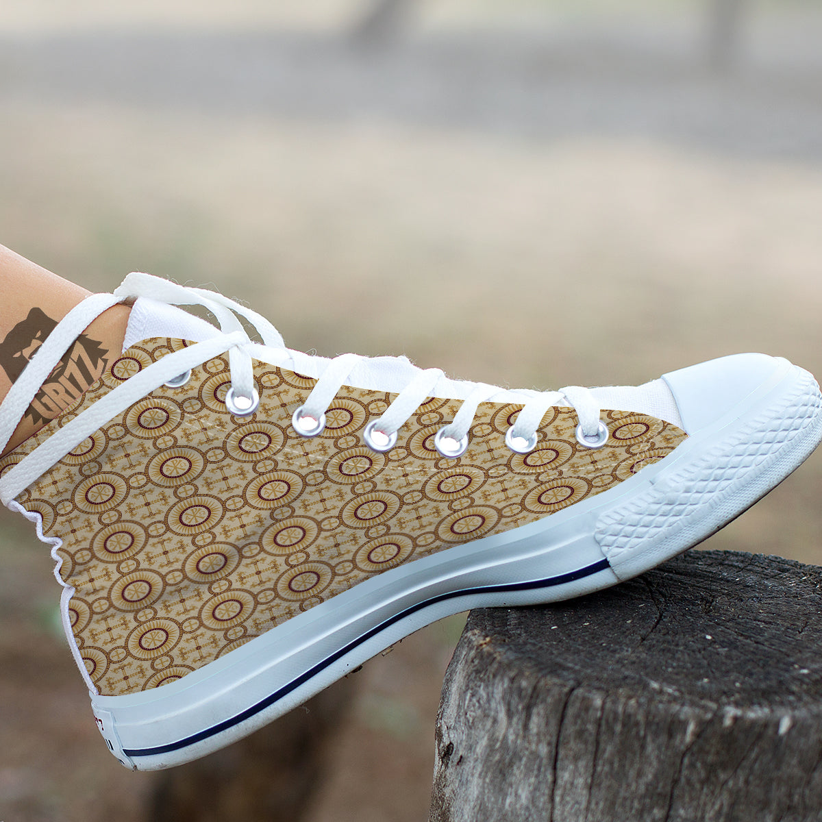 Orthodox Black And Beige Print Pattern White High Top Shoes-grizzshop