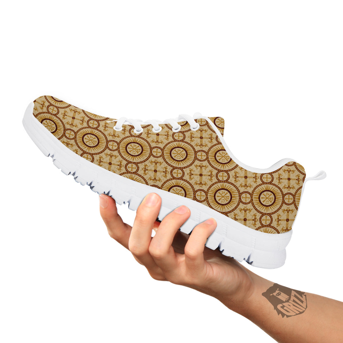 Orthodox Black And Beige Print Pattern White Sneaker-grizzshop