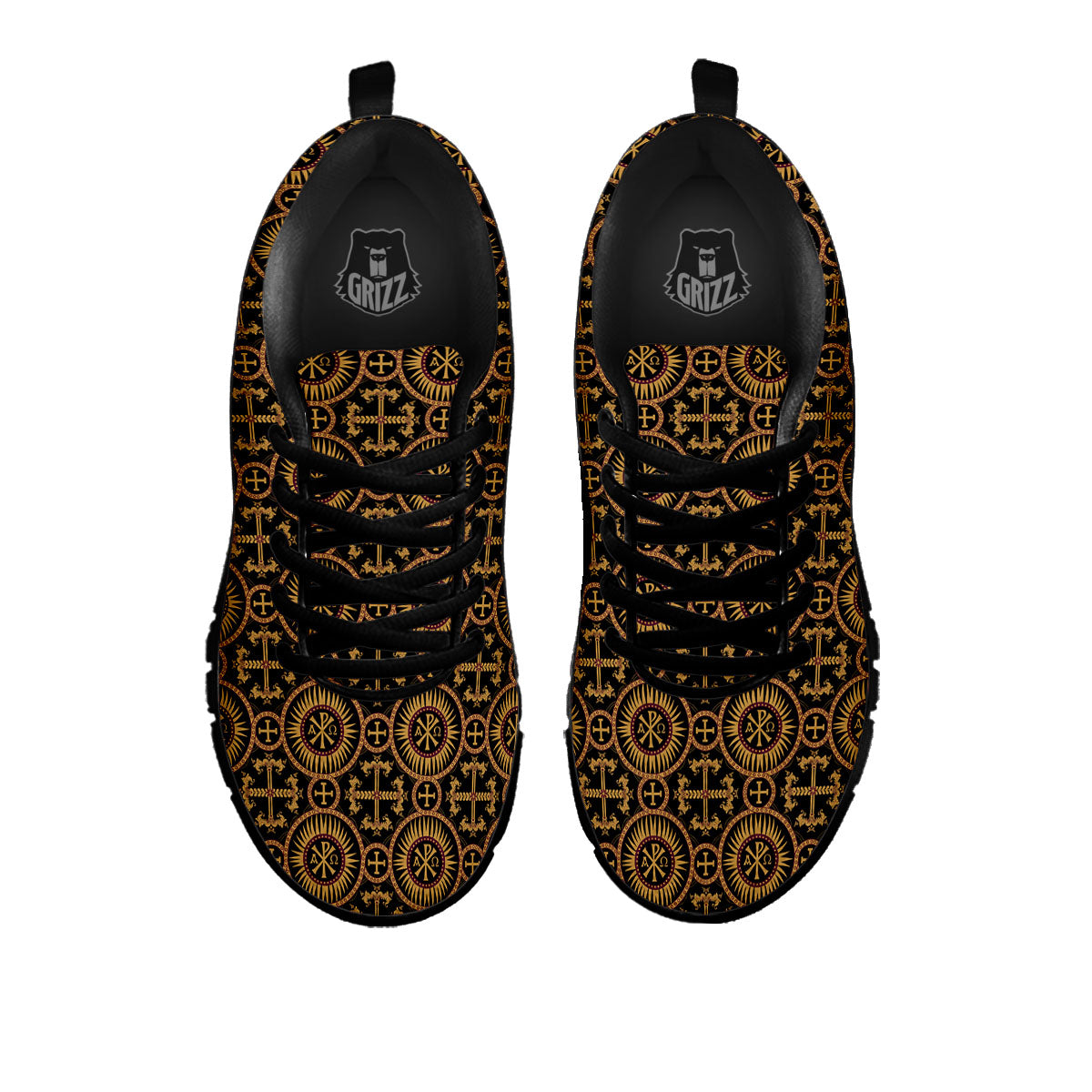 Orthodox Black And Gold Print Pattern Black Sneaker-grizzshop