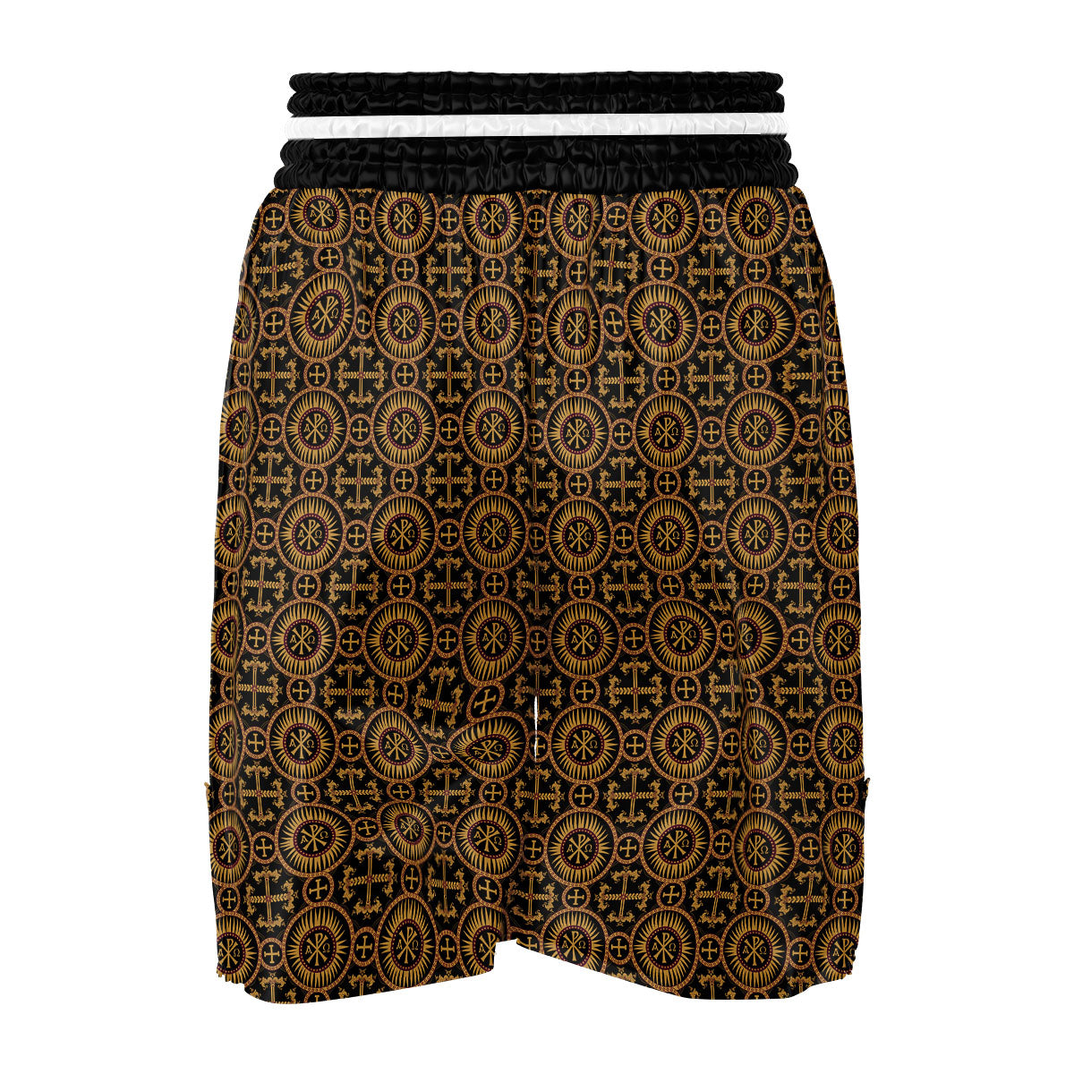 Orthodox Black And Gold Print Pattern Boxing Shorts-grizzshop