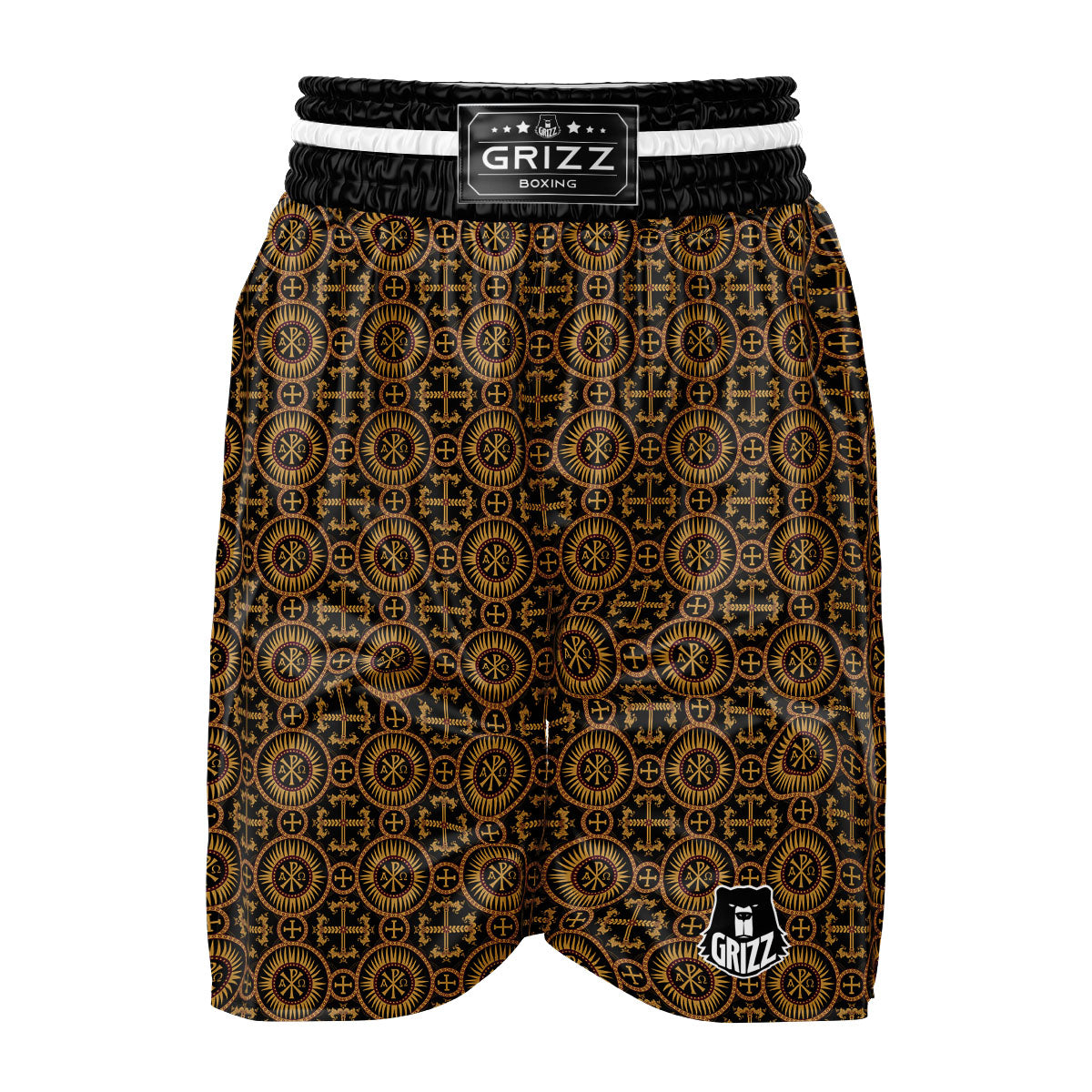 Orthodox Black And Gold Print Pattern Boxing Shorts-grizzshop