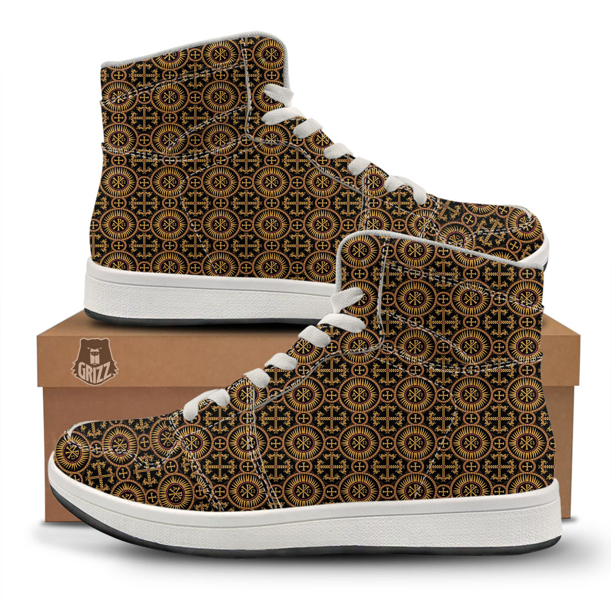 Orthodox Black And Gold Print Pattern High Top Sneakers-grizzshop