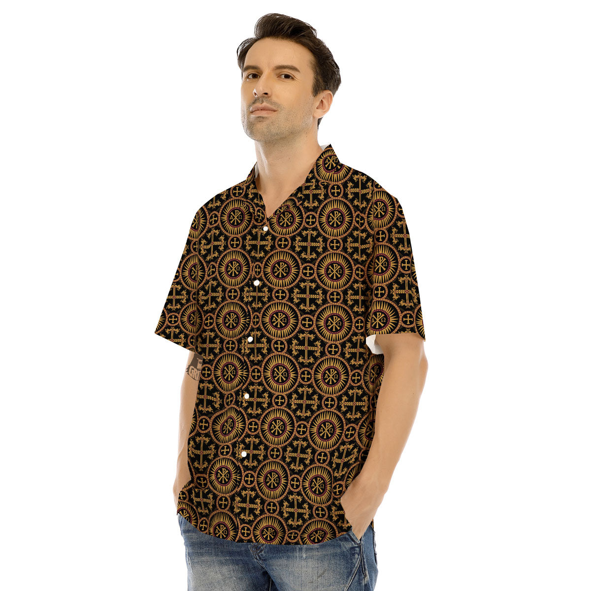 Orthodox Black And Gold Print Pattern Men's Hawaiian Shirt-grizzshop