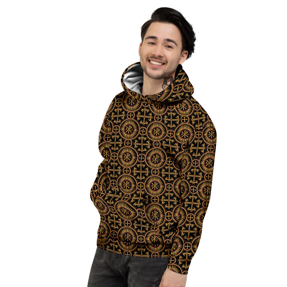 Orthodox Black And Gold Print Pattern Men's Hoodie-grizzshop