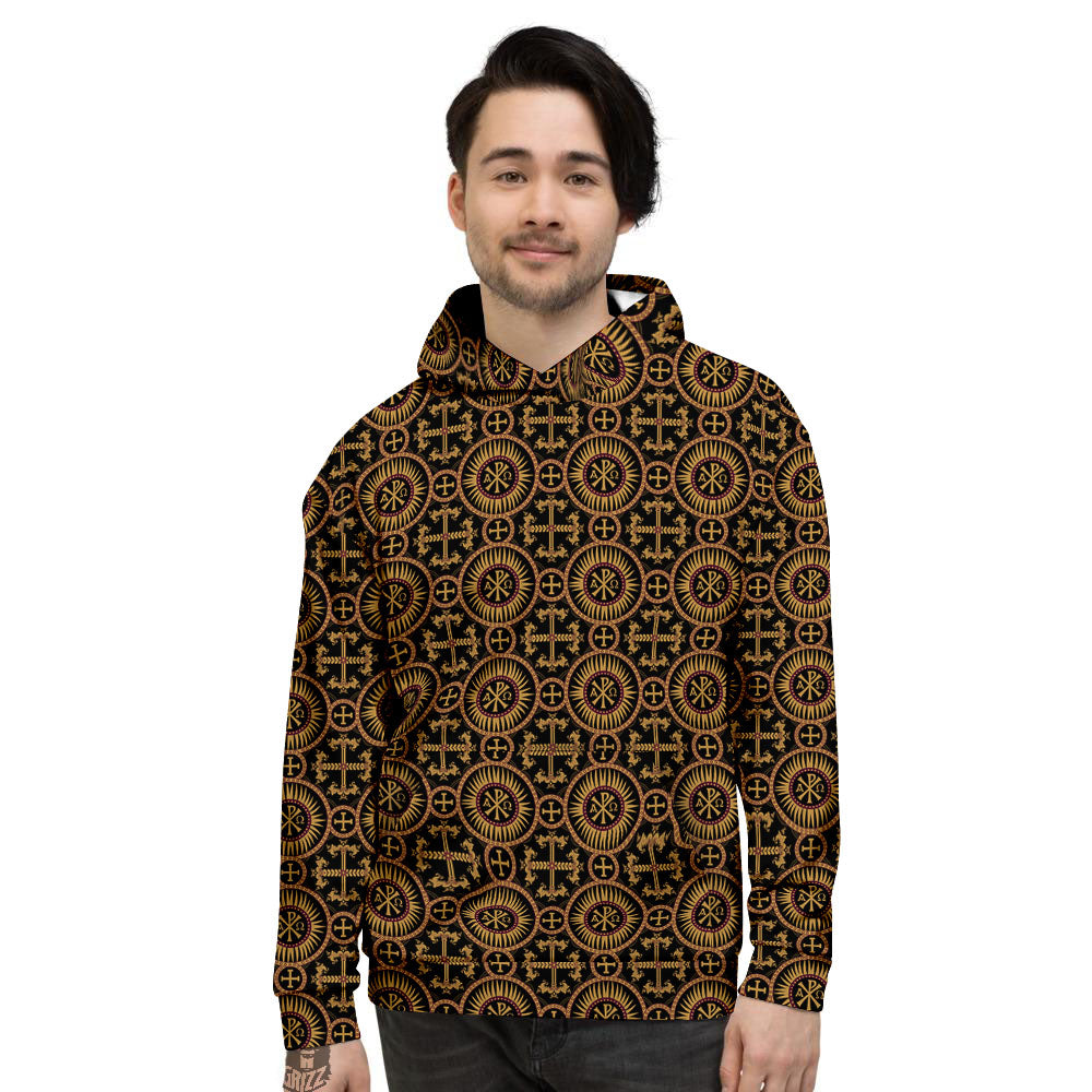 Orthodox Black And Gold Print Pattern Men's Hoodie-grizzshop