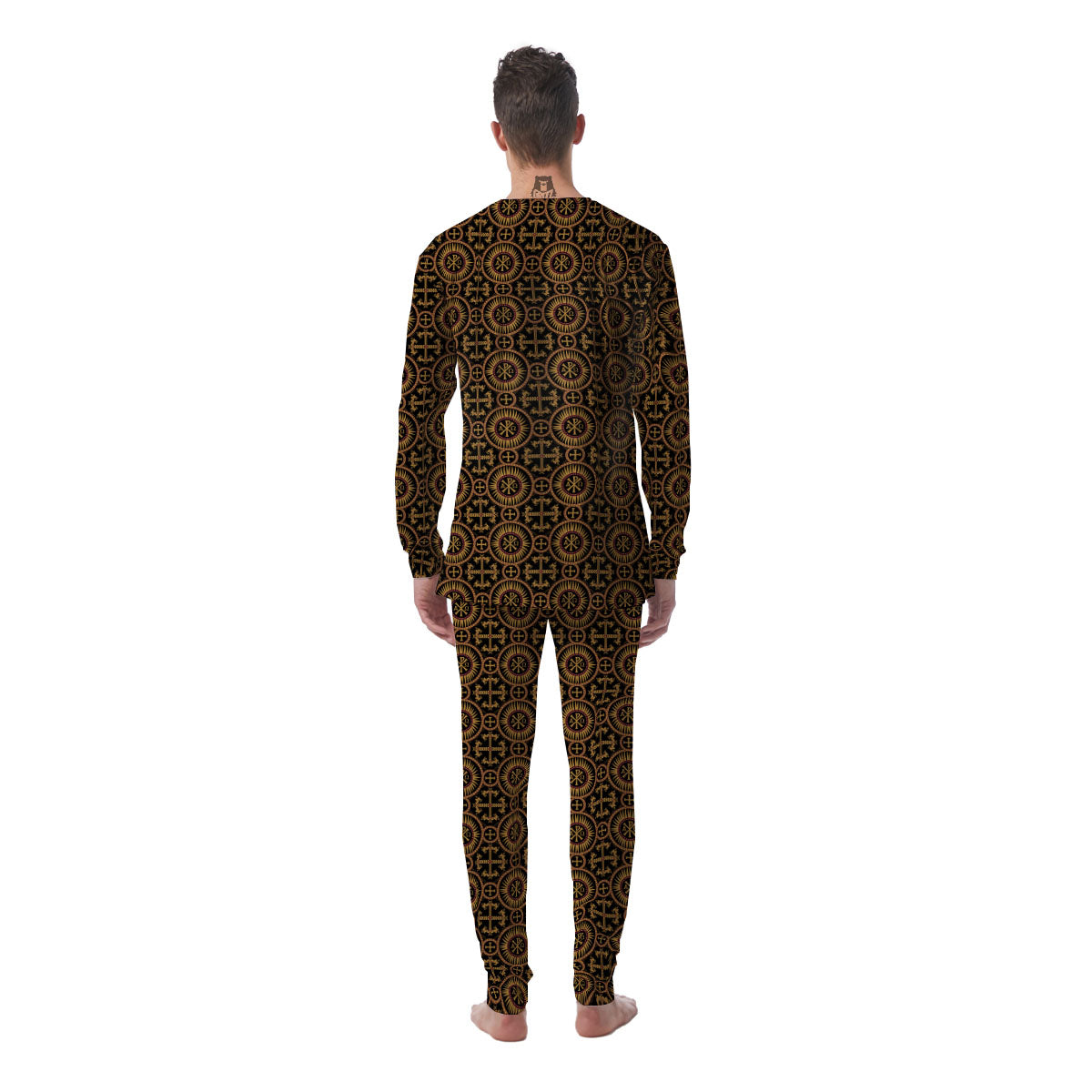 Orthodox Black And Gold Print Pattern Men's Pajamas-grizzshop