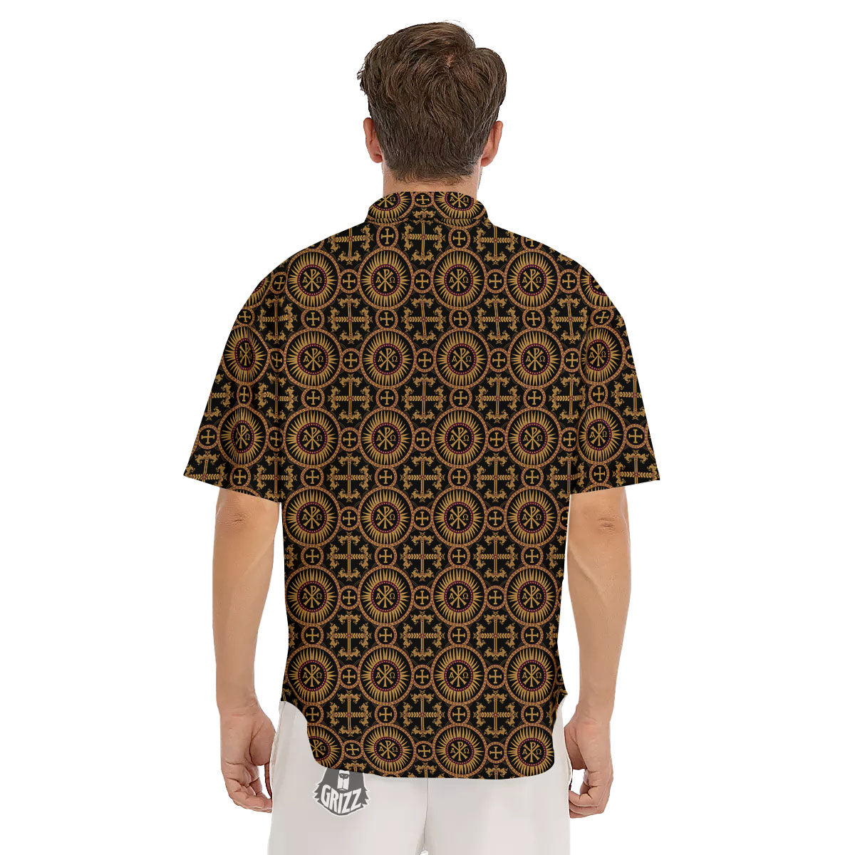 Orthodox Black And Gold Print Pattern Men's Short Sleeve Shirts-grizzshop