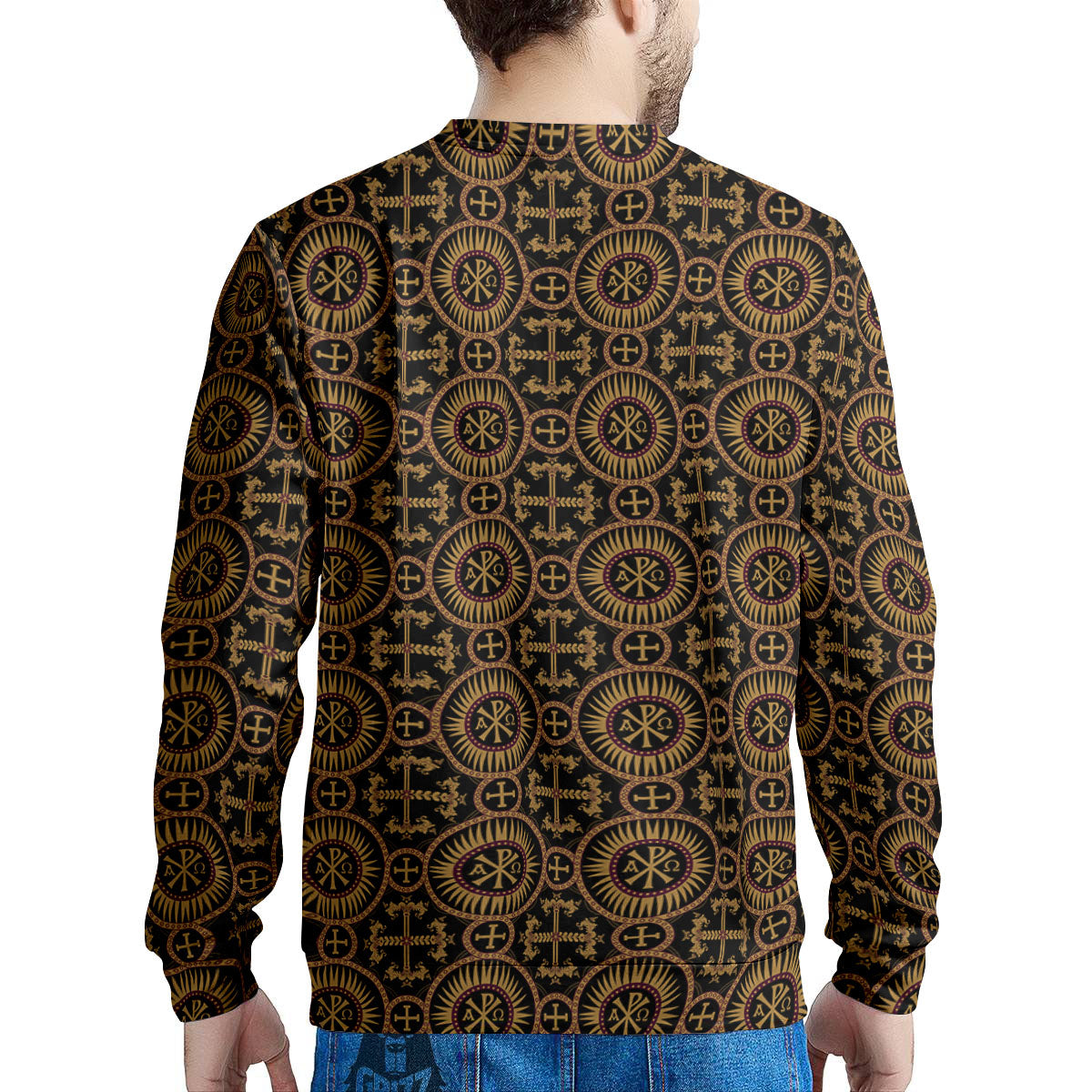Orthodox Black And Gold Print Pattern Men's Sweatshirt-grizzshop