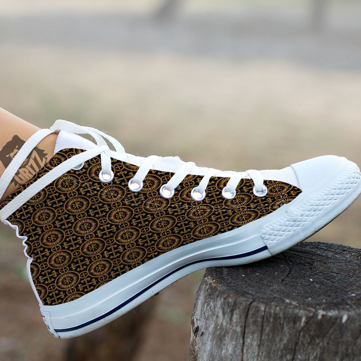 Orthodox Black And Gold Print Pattern White High Top Shoes-grizzshop