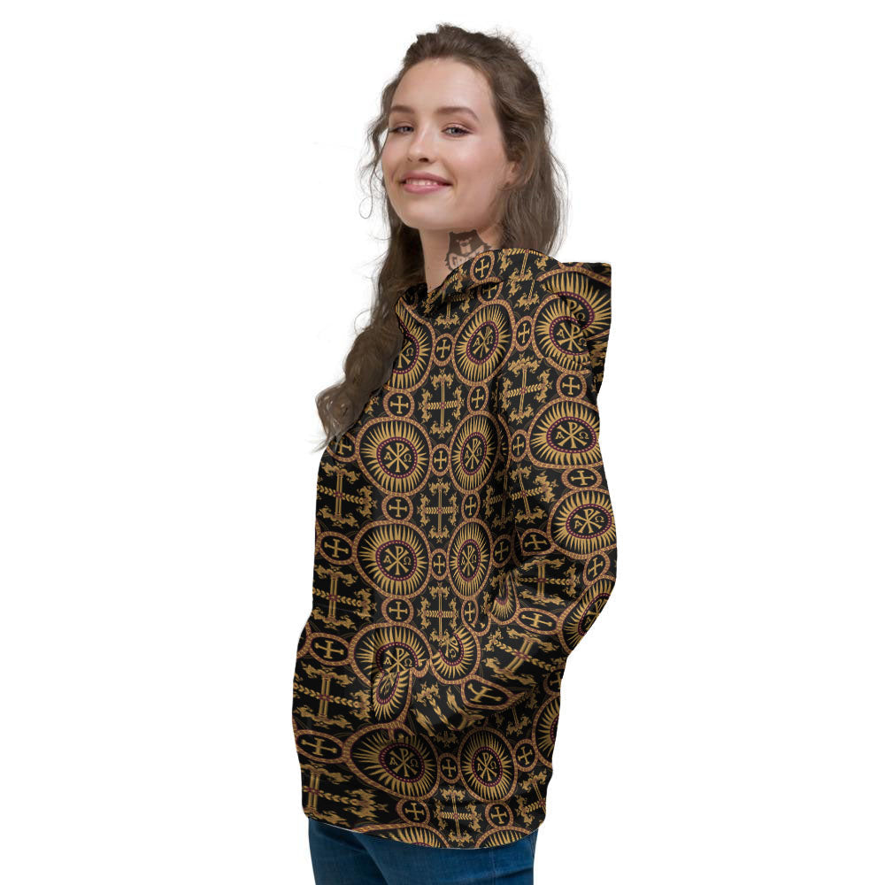 Orthodox Black And Gold Print Pattern Women's Hoodie-grizzshop