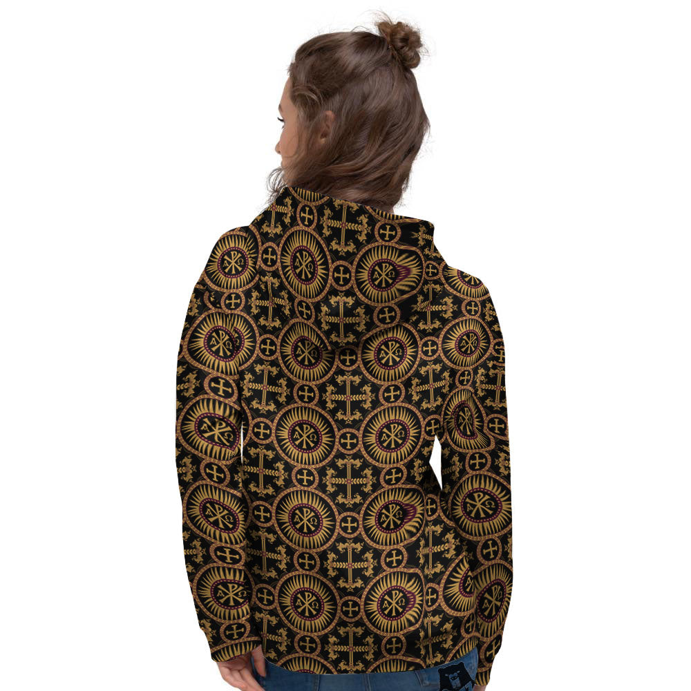 Orthodox Black And Gold Print Pattern Women's Hoodie-grizzshop