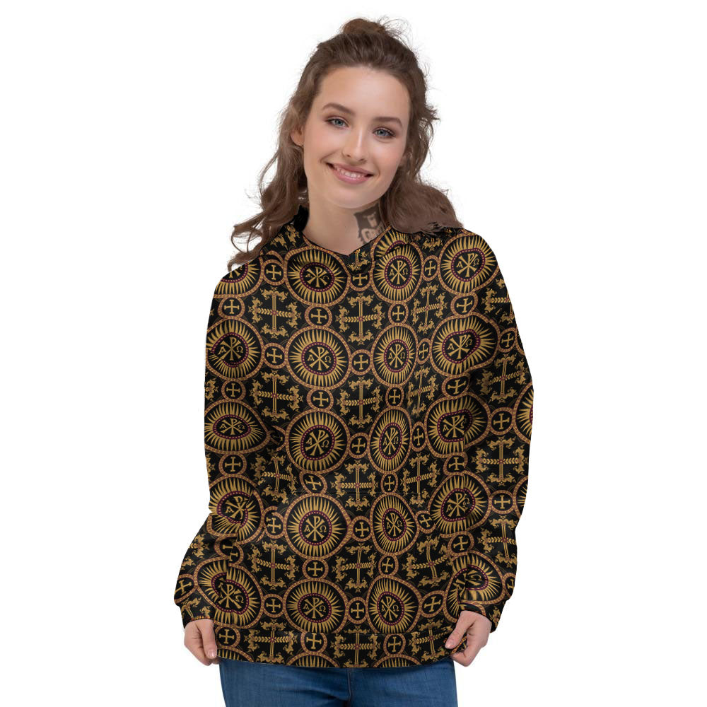 Orthodox Black And Gold Print Pattern Women's Hoodie-grizzshop