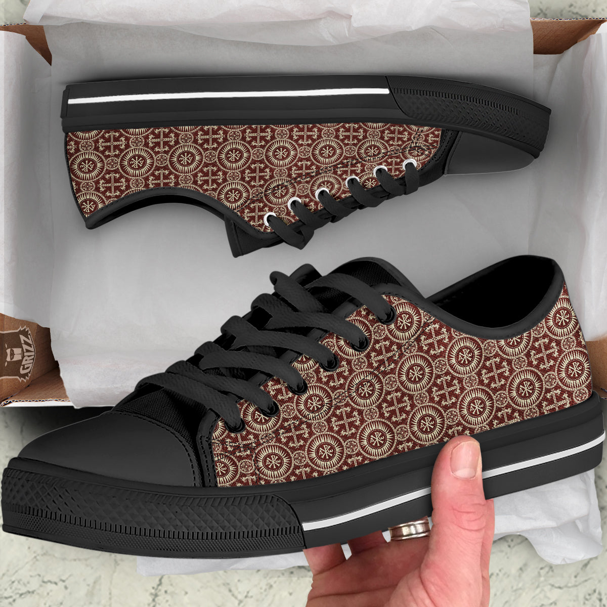 Orthodox Classic Print Pattern Black Low Top Shoes-grizzshop