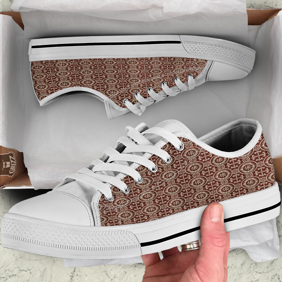 Orthodox Classic Print Pattern White Low Top Shoes-grizzshop