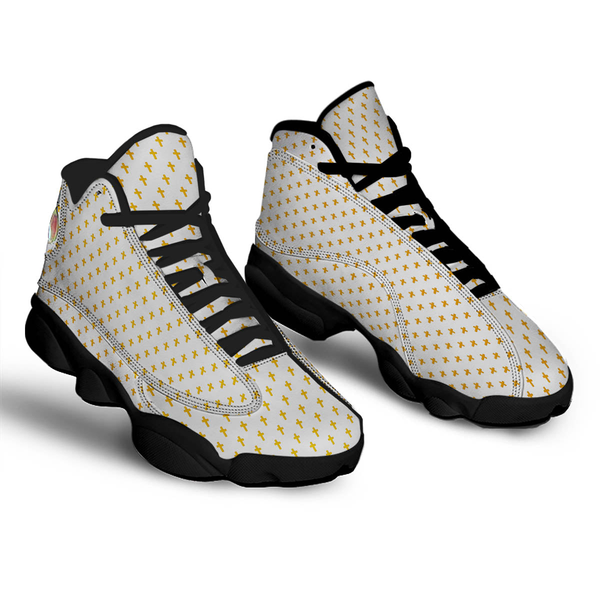 Orthodox Cross Print Pattern Black Basketball Shoes-grizzshop