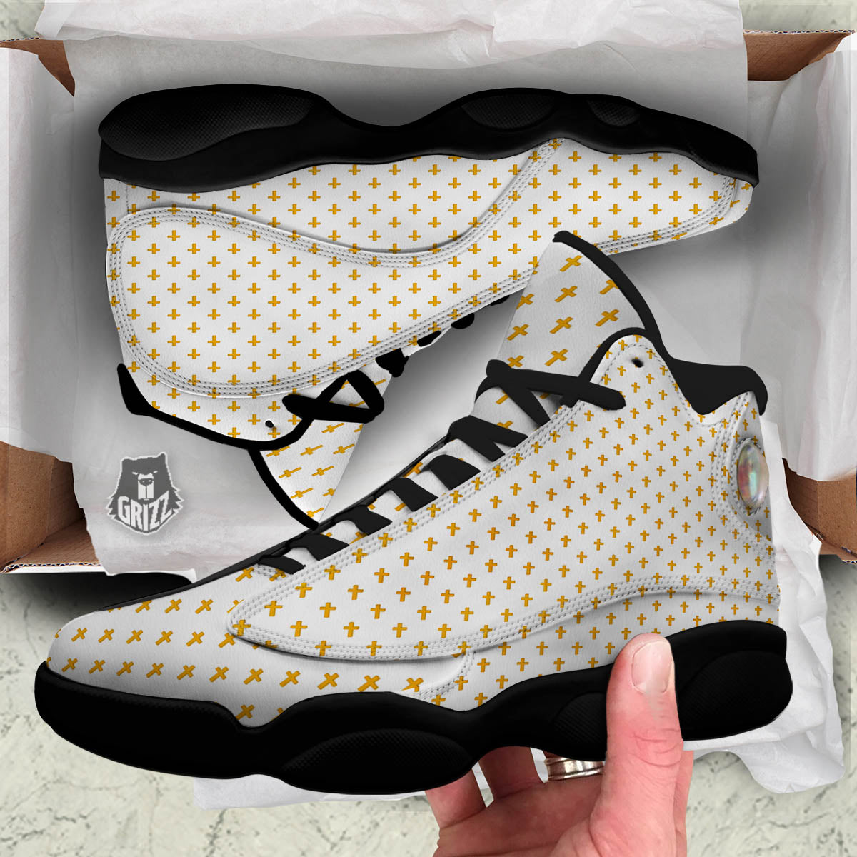 Orthodox Cross Print Pattern Black Basketball Shoes-grizzshop