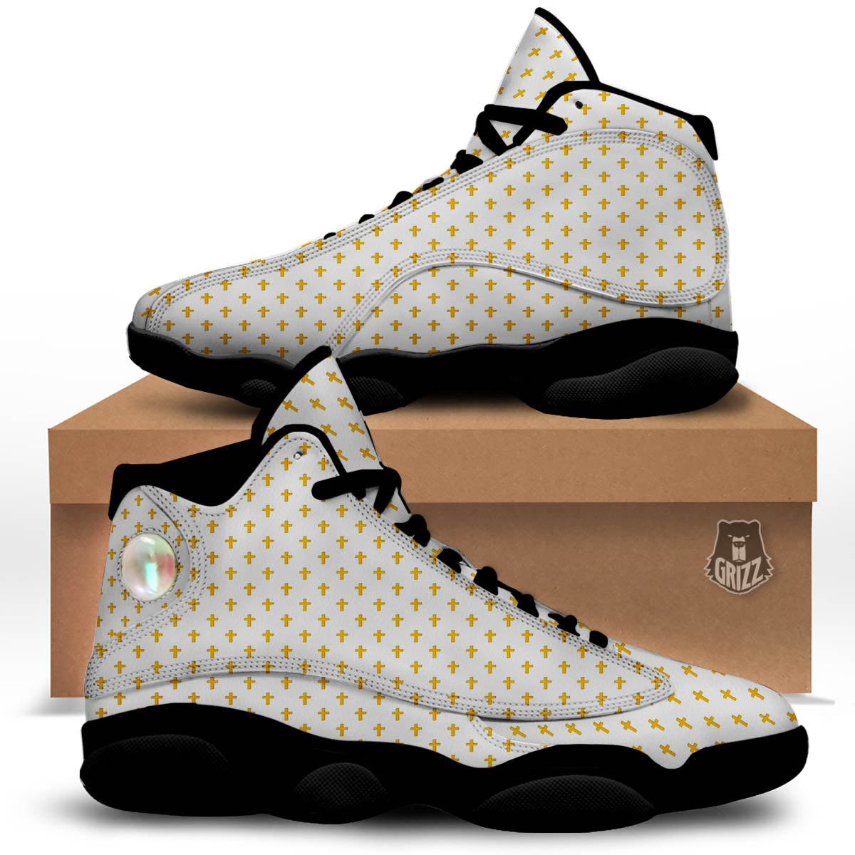 Orthodox Cross Print Pattern Black Basketball Shoes-grizzshop