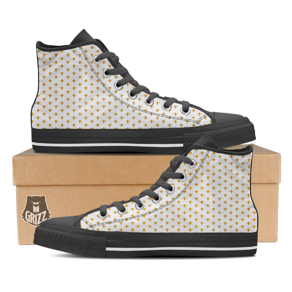 Orthodox Cross Print Pattern Black High Top Shoes-grizzshop