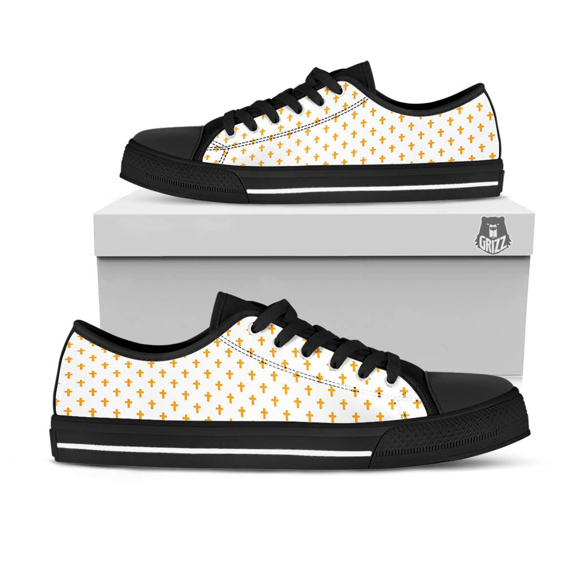 Orthodox Cross Print Pattern Black Low Top Shoes-grizzshop