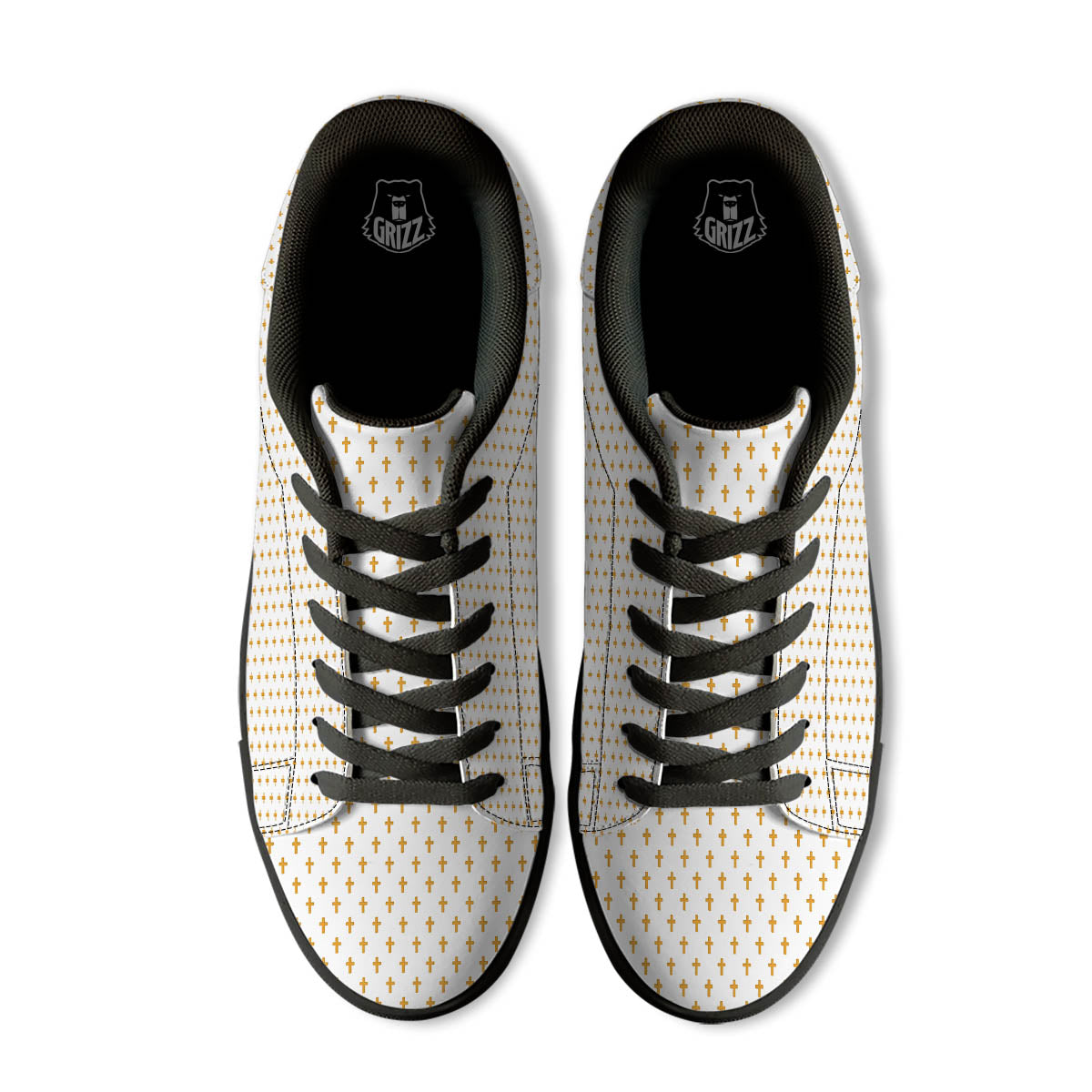 Orthodox Cross Print Pattern Black Low Top Sneakers-grizzshop