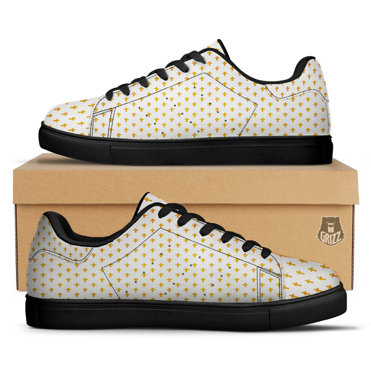 Orthodox Cross Print Pattern Black Low Top Sneakers-grizzshop