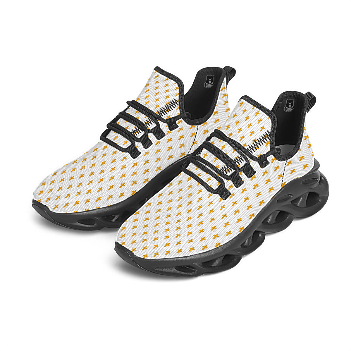 Orthodox Cross Print Pattern Black Running Shoes-grizzshop