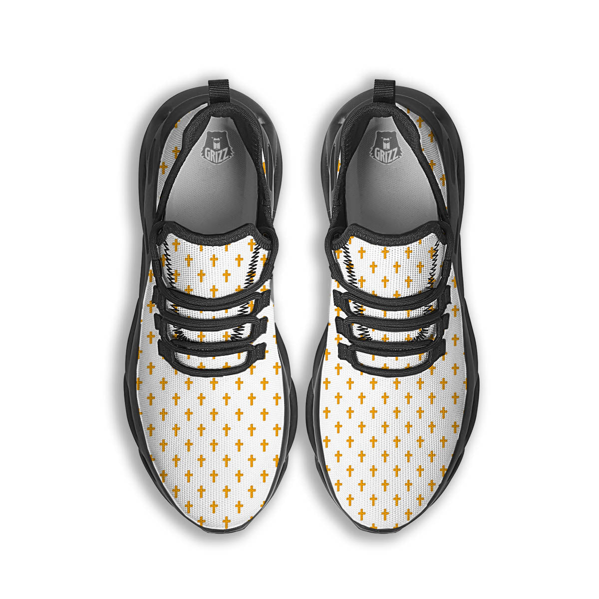 Orthodox Cross Print Pattern Black Running Shoes-grizzshop