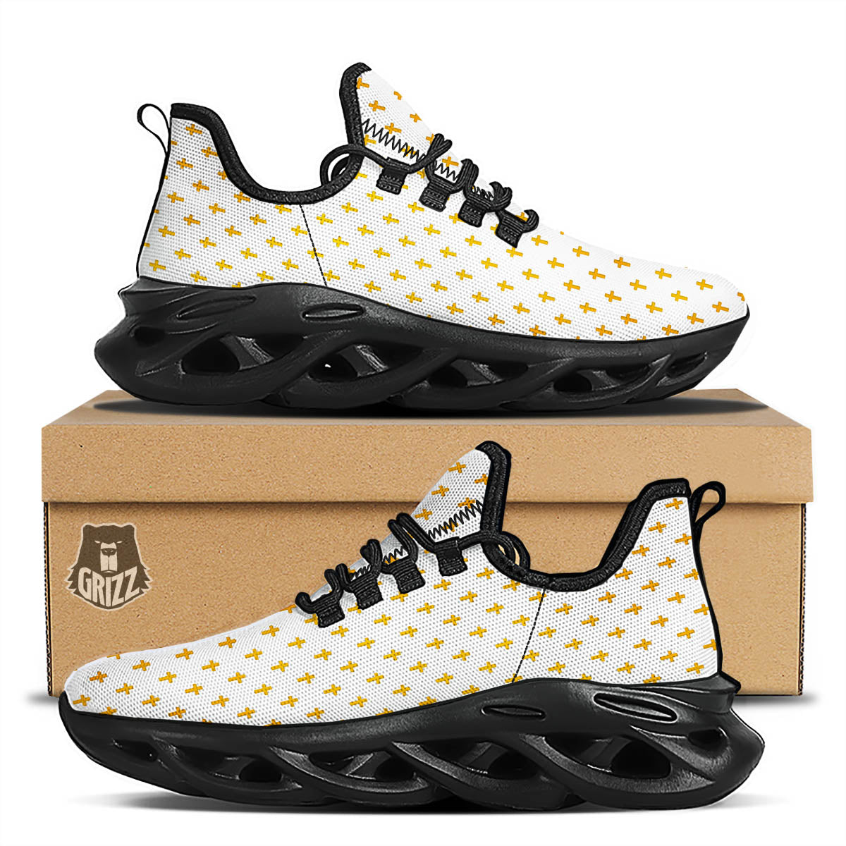Orthodox Cross Print Pattern Black Running Shoes-grizzshop
