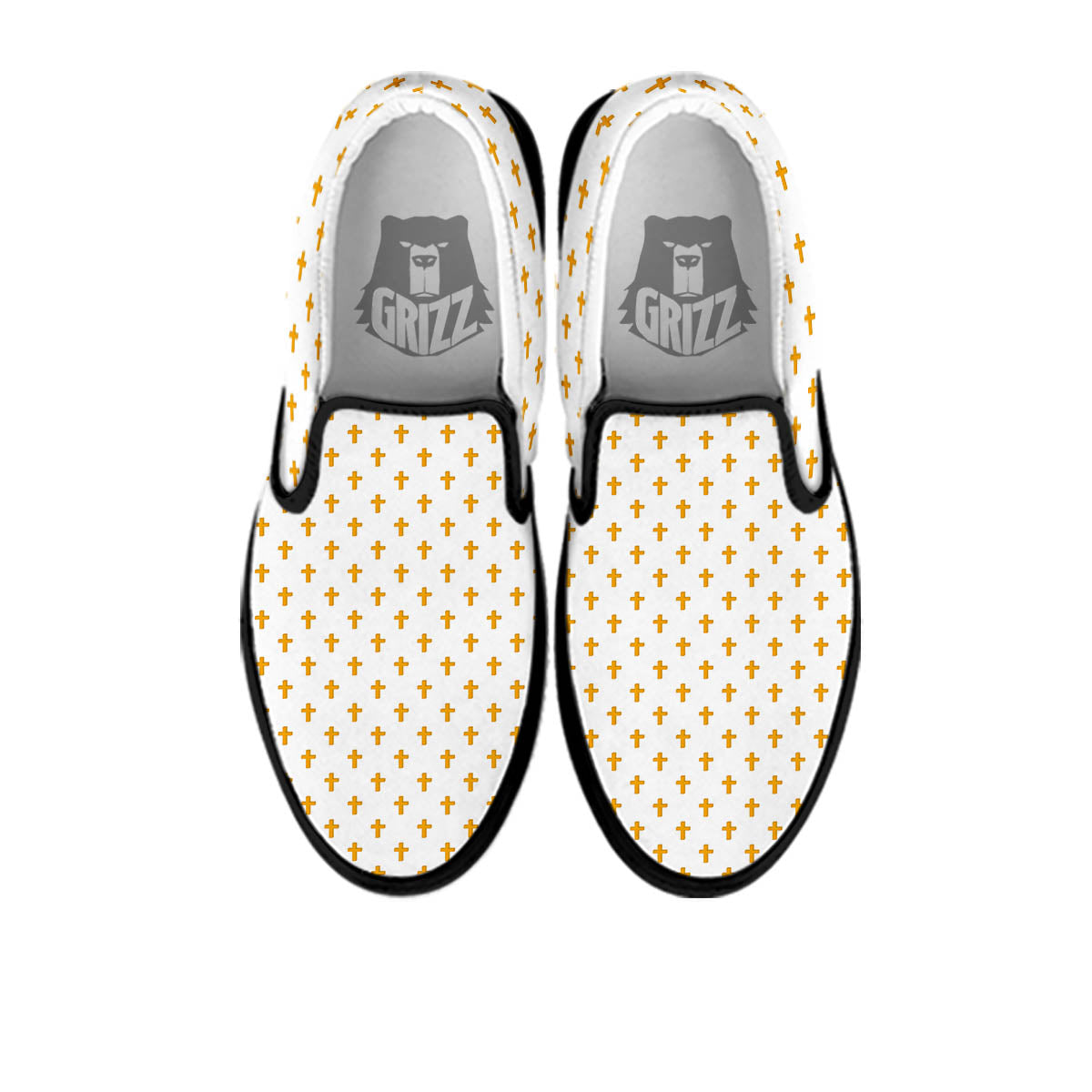 Orthodox Cross Print Pattern Black Slip On Shoes-grizzshop