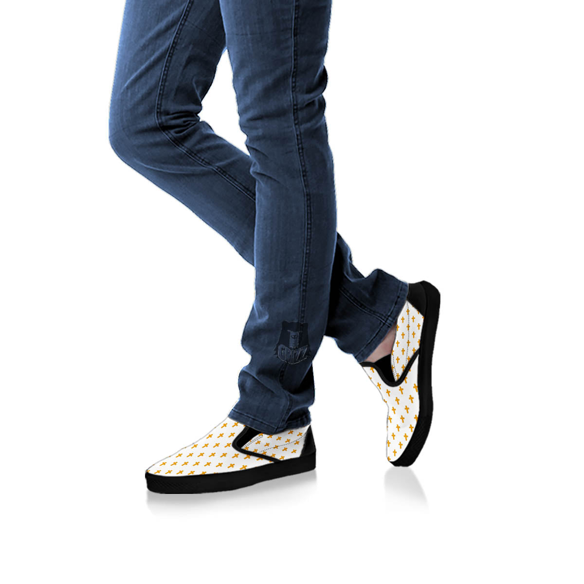 Orthodox Cross Print Pattern Black Slip On Shoes-grizzshop