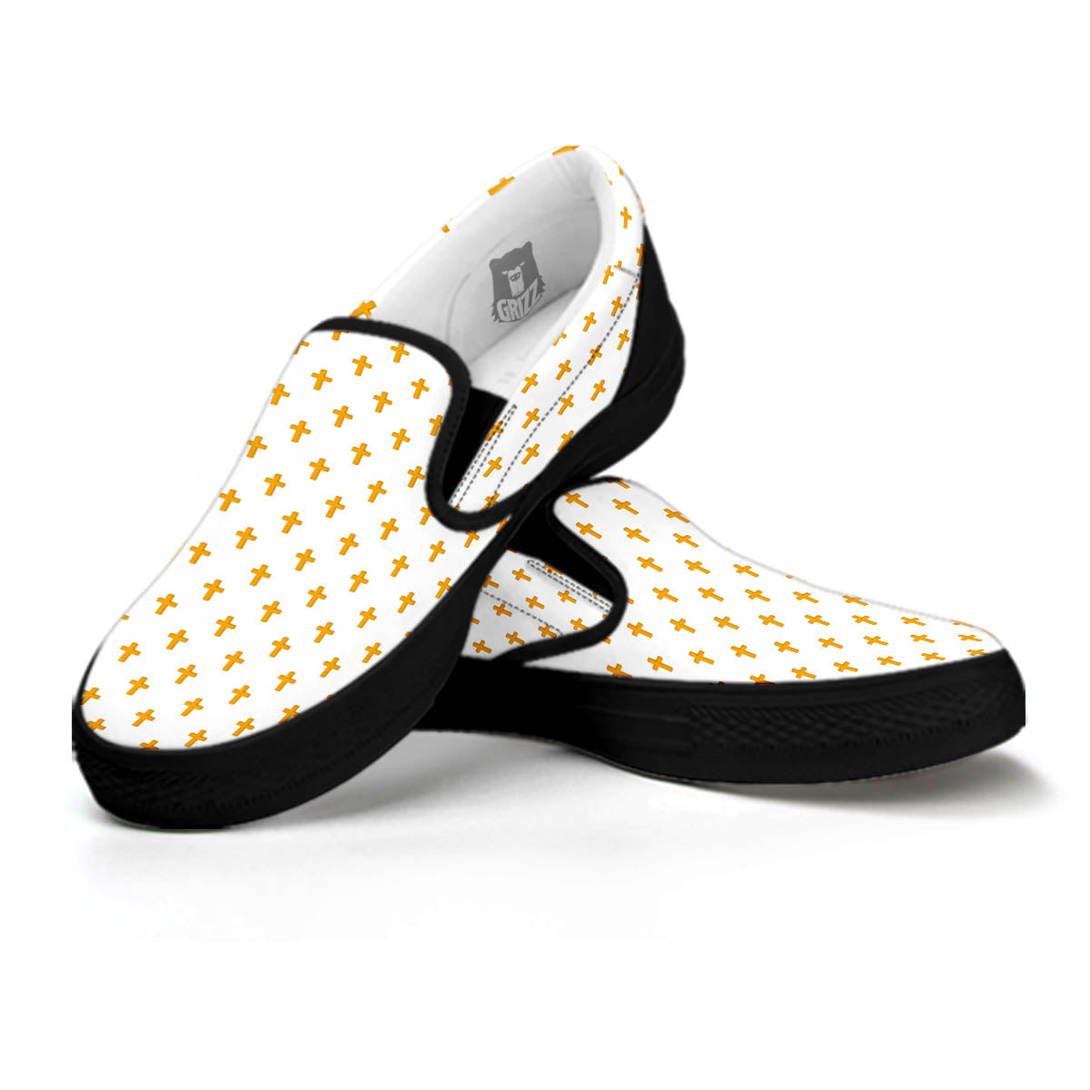 Orthodox Cross Print Pattern Black Slip On Shoes-grizzshop