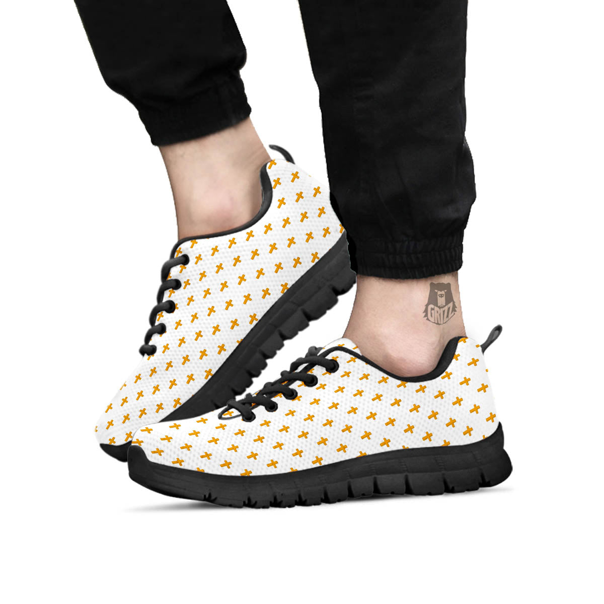 Orthodox Cross Print Pattern Black Sneaker-grizzshop