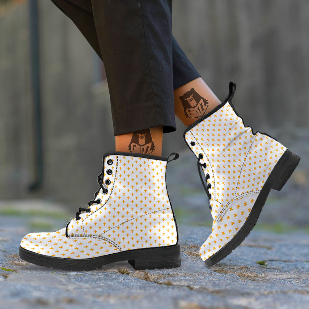 Orthodox Cross Print Pattern Leather Boots-grizzshop