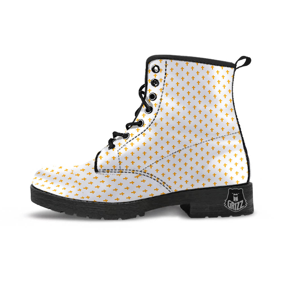 Orthodox Cross Print Pattern Leather Boots-grizzshop