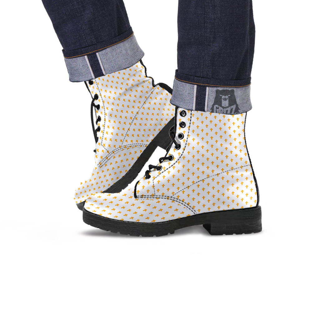 Orthodox Cross Print Pattern Leather Boots-grizzshop