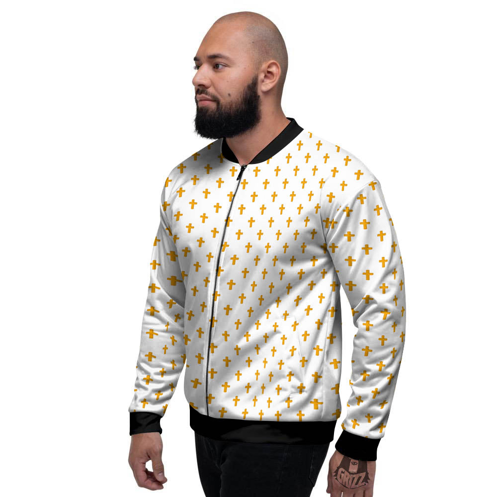 Orthodox Cross Print Pattern Men's Bomber Jacket-grizzshop