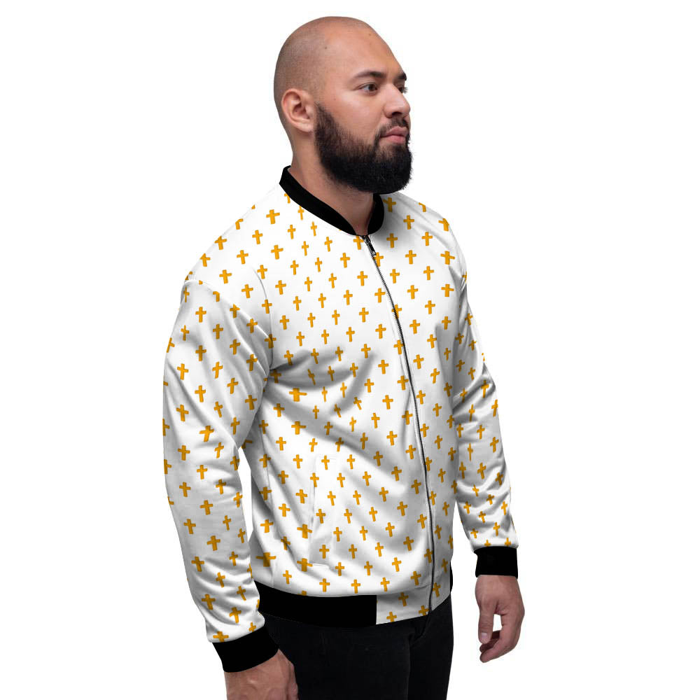Orthodox Cross Print Pattern Men's Bomber Jacket-grizzshop