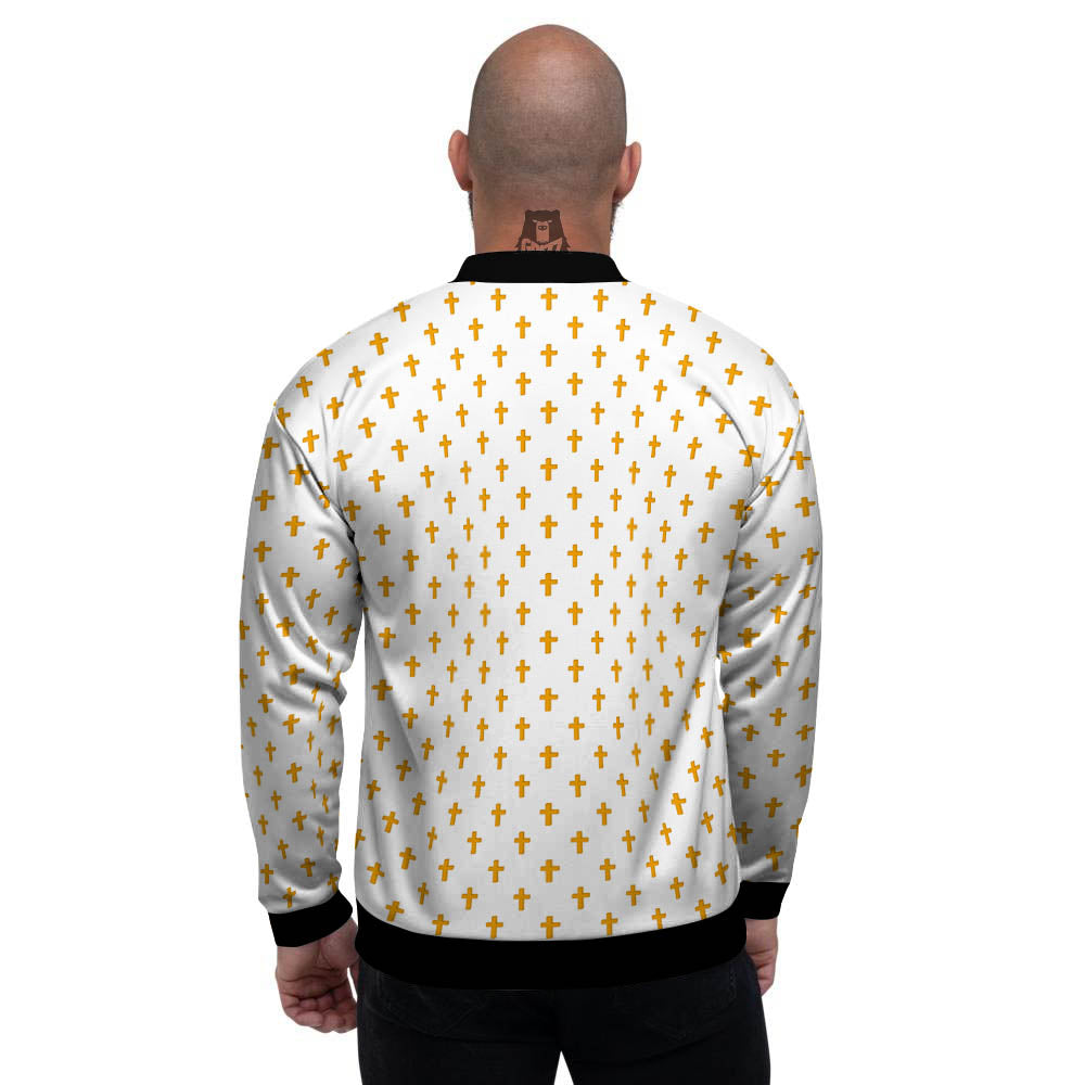 Orthodox Cross Print Pattern Men's Bomber Jacket-grizzshop