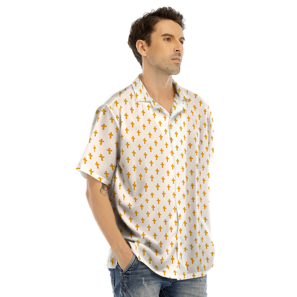 Orthodox Cross Print Pattern Men's Hawaiian Shirt-grizzshop