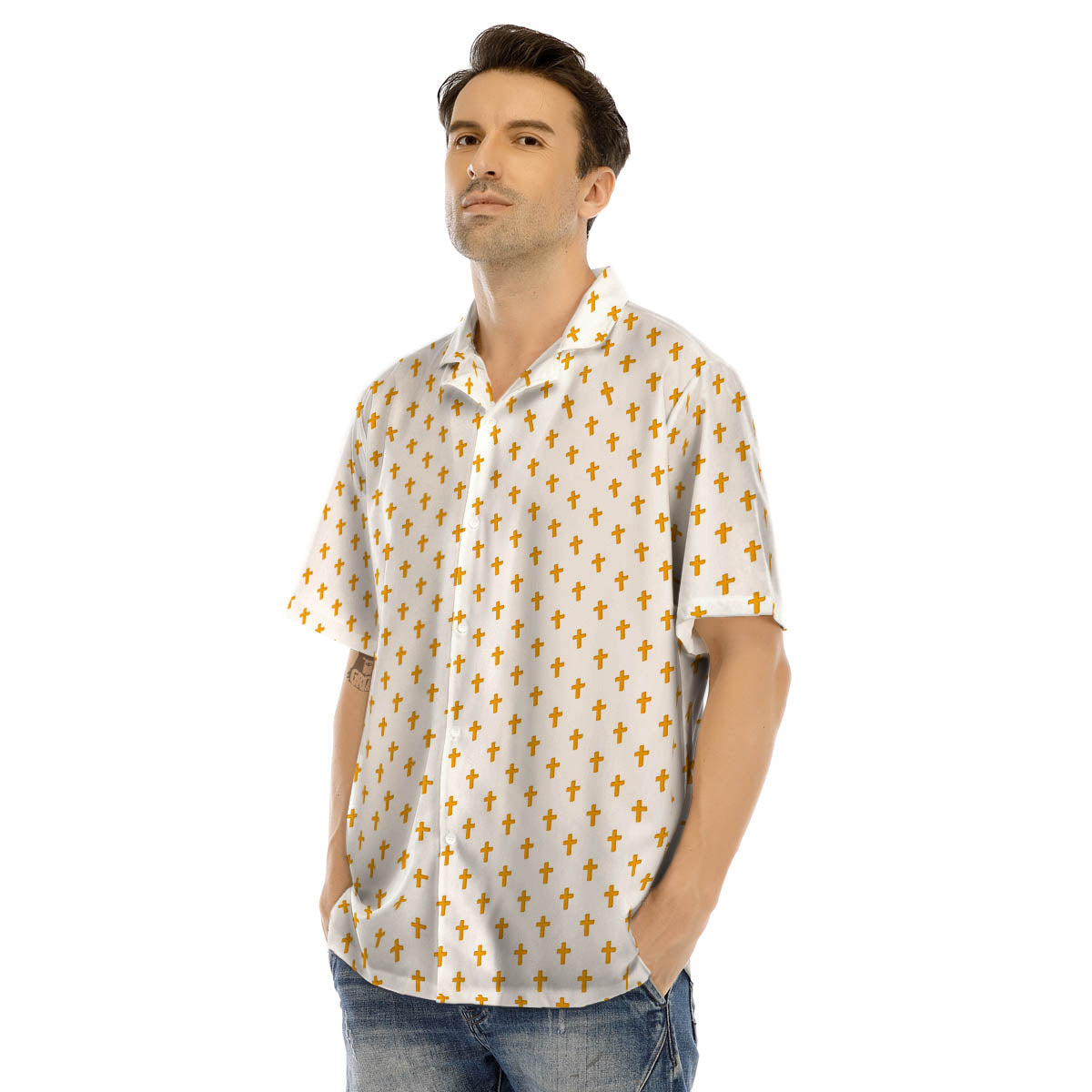 Orthodox Cross Print Pattern Men's Hawaiian Shirt-grizzshop