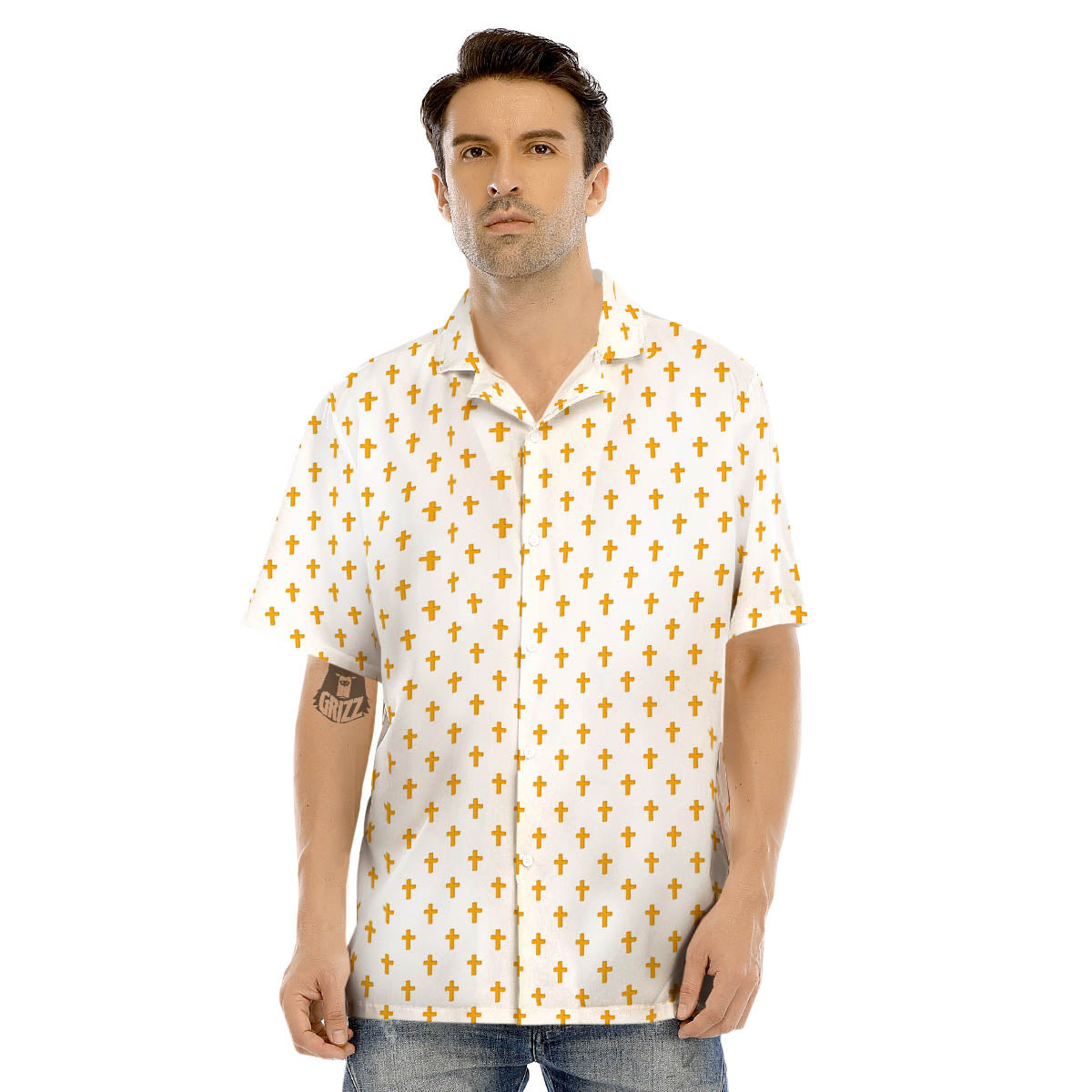 Orthodox Cross Print Pattern Men's Hawaiian Shirt-grizzshop