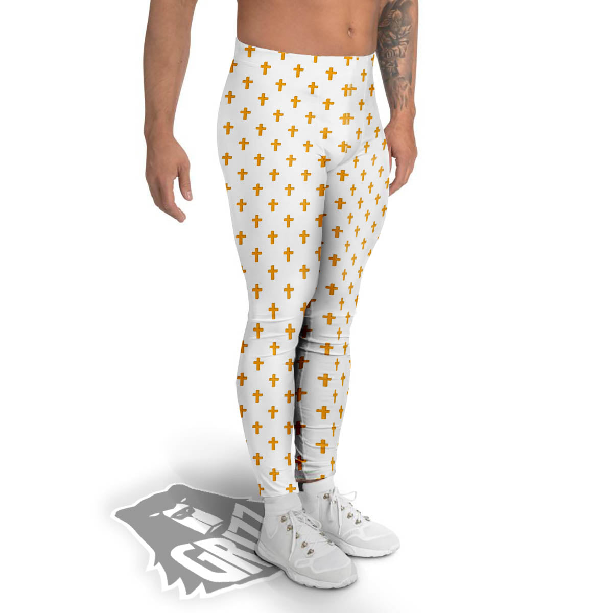 Orthodox Cross Print Pattern Men's Leggings-grizzshop