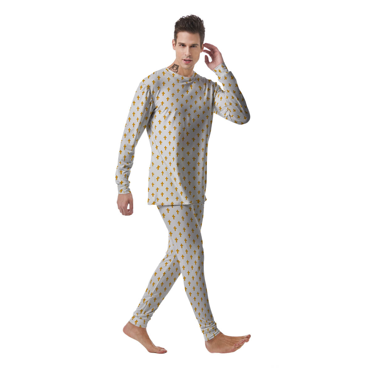 Orthodox Cross Print Pattern Men's Pajamas-grizzshop